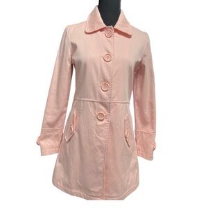 Max Studio Pink Silk Trench Coat Polka Dot Lining